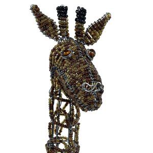 Handmade Giraffe Artisan South Africa Art Brown Glass Beads Wire 14.5" Vintage